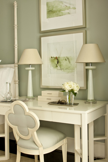 Kaufman Residence, decorated by Phoebe Howard, master bedroom-----
Interior of master bedroom showing desk and chair.